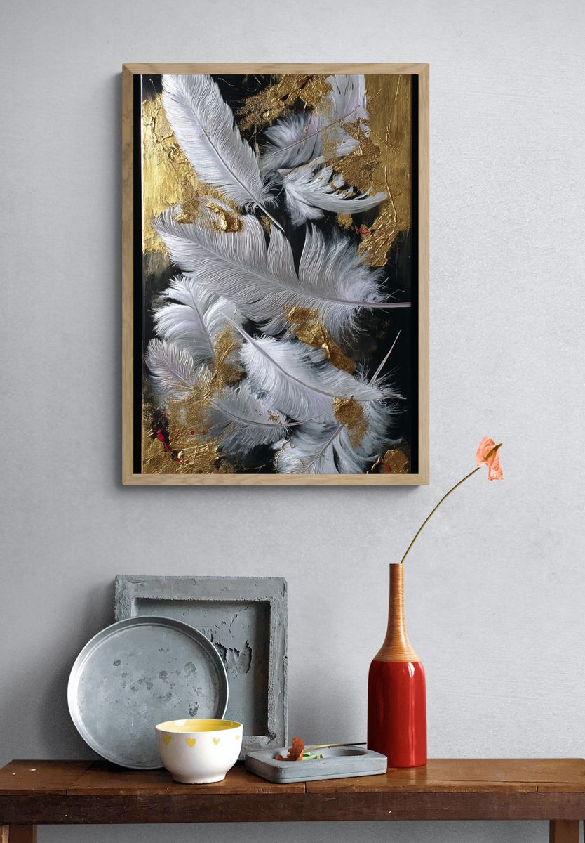 Elegant Feathers — Abstract Print. — room view 3