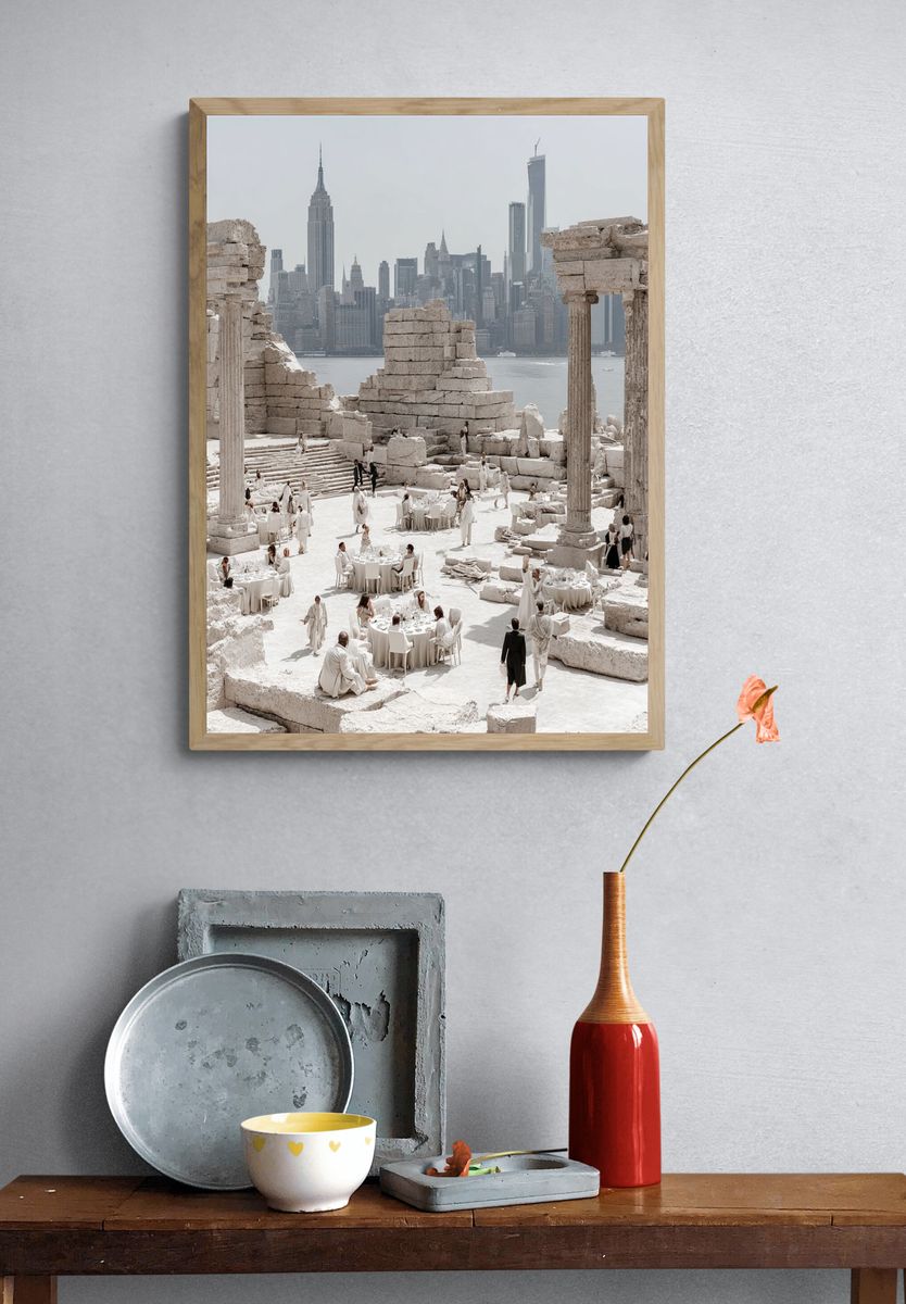 Elegant Gathering at Ancient Ruins — Fine Art Print. — room view 3