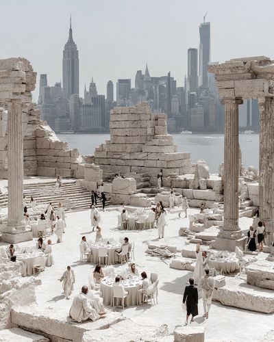 Elegant Gathering at Ancient Ruins — Fine Art Print. poster