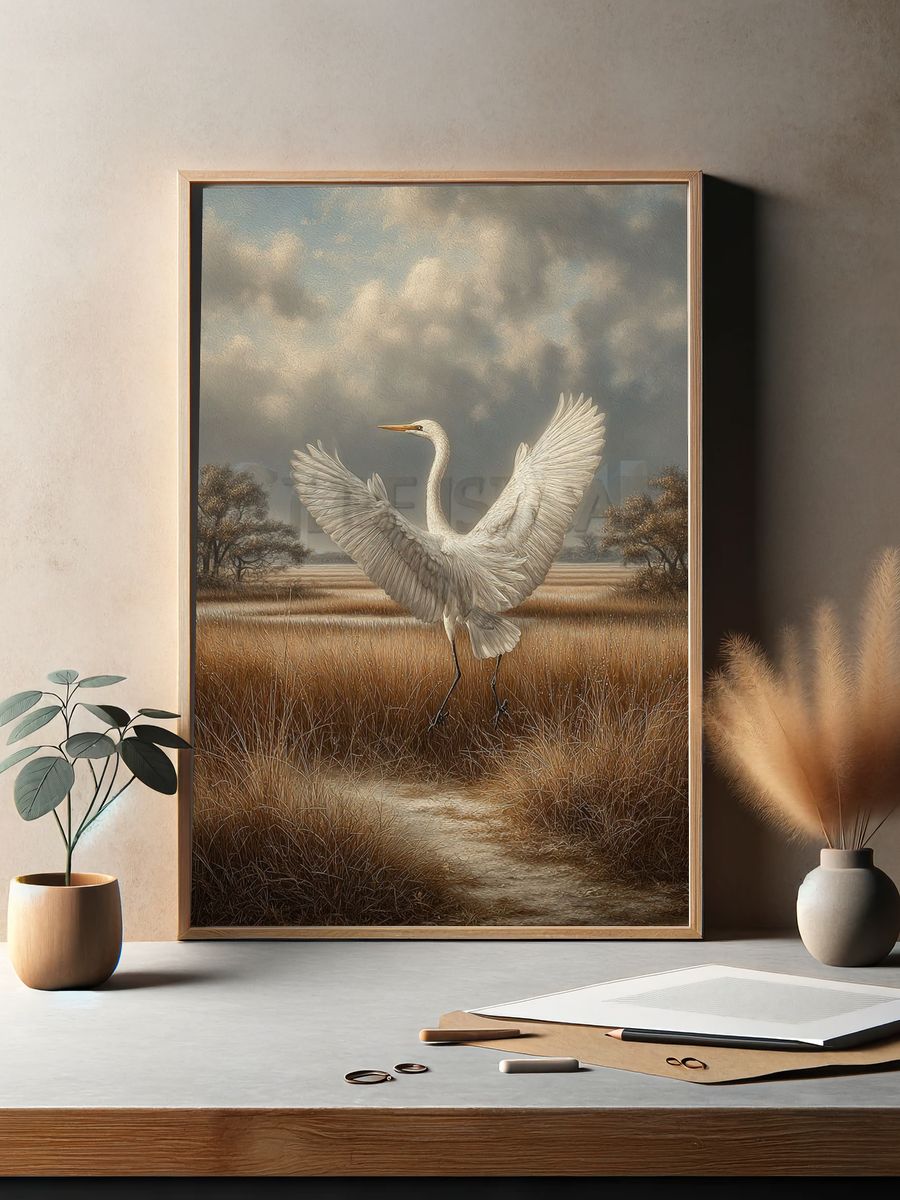 Great Egret in Marsh — Fine Art Print. — room view 2