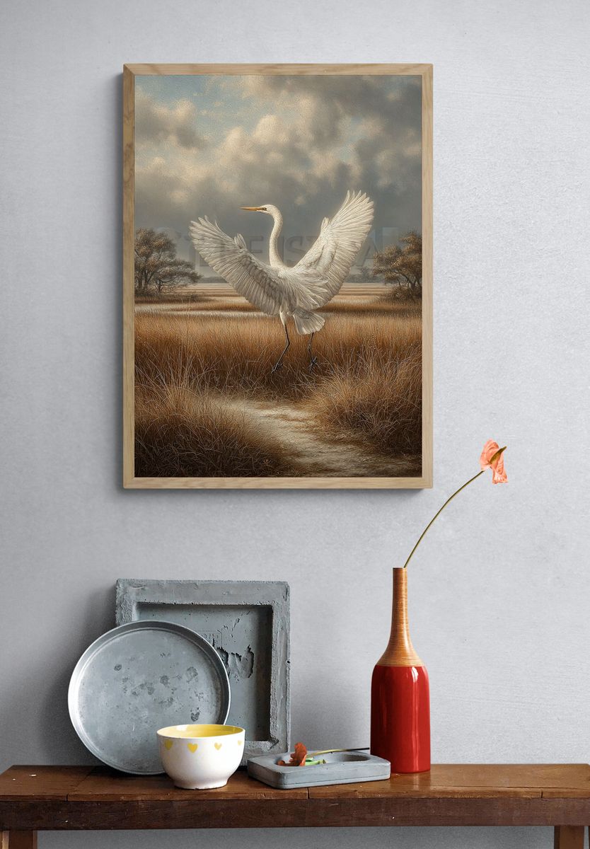 Great Egret in Marsh — Fine Art Print. — room view 3