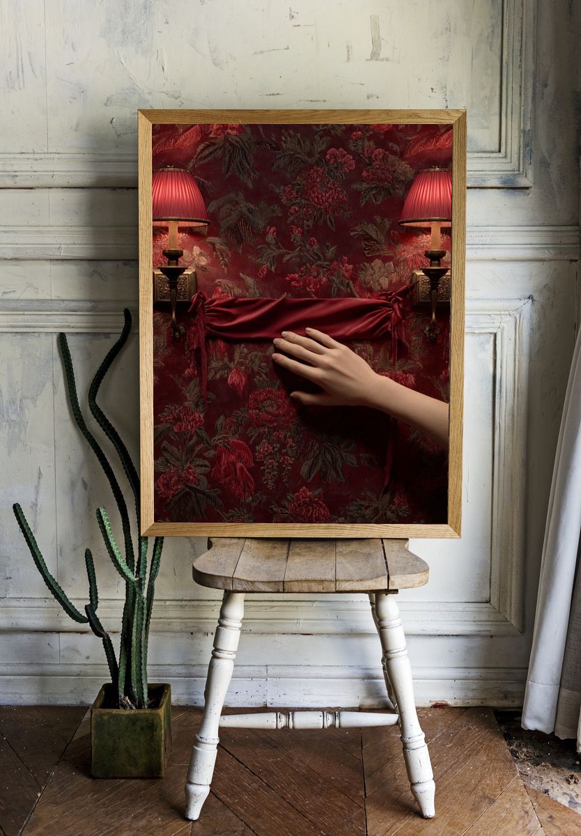 Elegant Hand on Floral Wallpaper Poster. — room view 1