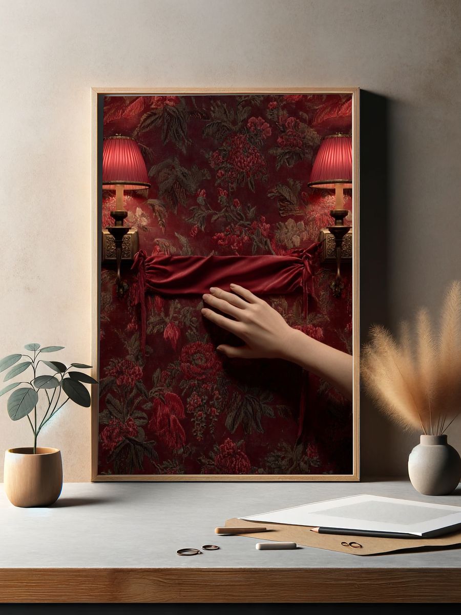 Elegant Hand on Floral Wallpaper Poster. — room view 2