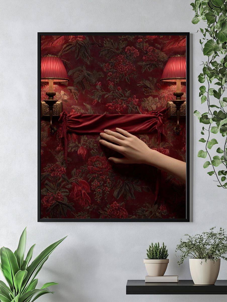 Elegant Hand on Floral Wallpaper Poster. — room view 4