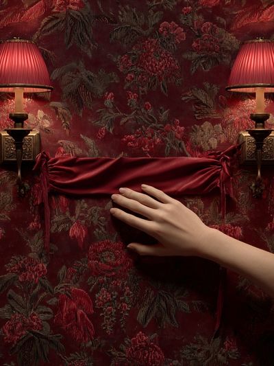 Elegant Hand on Floral Wallpaper Poster. poster print