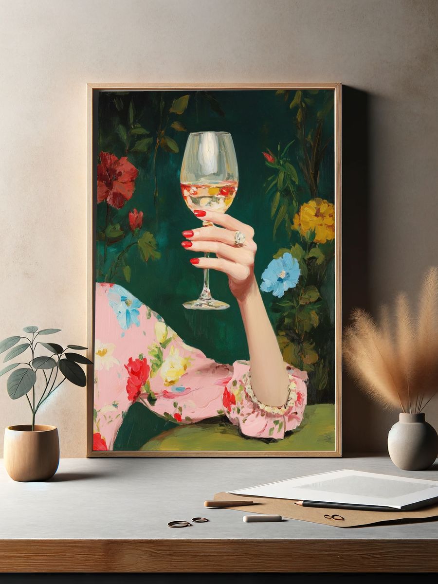 Elegant Hand with Wine Glass — Fine Art Print. — room view 2