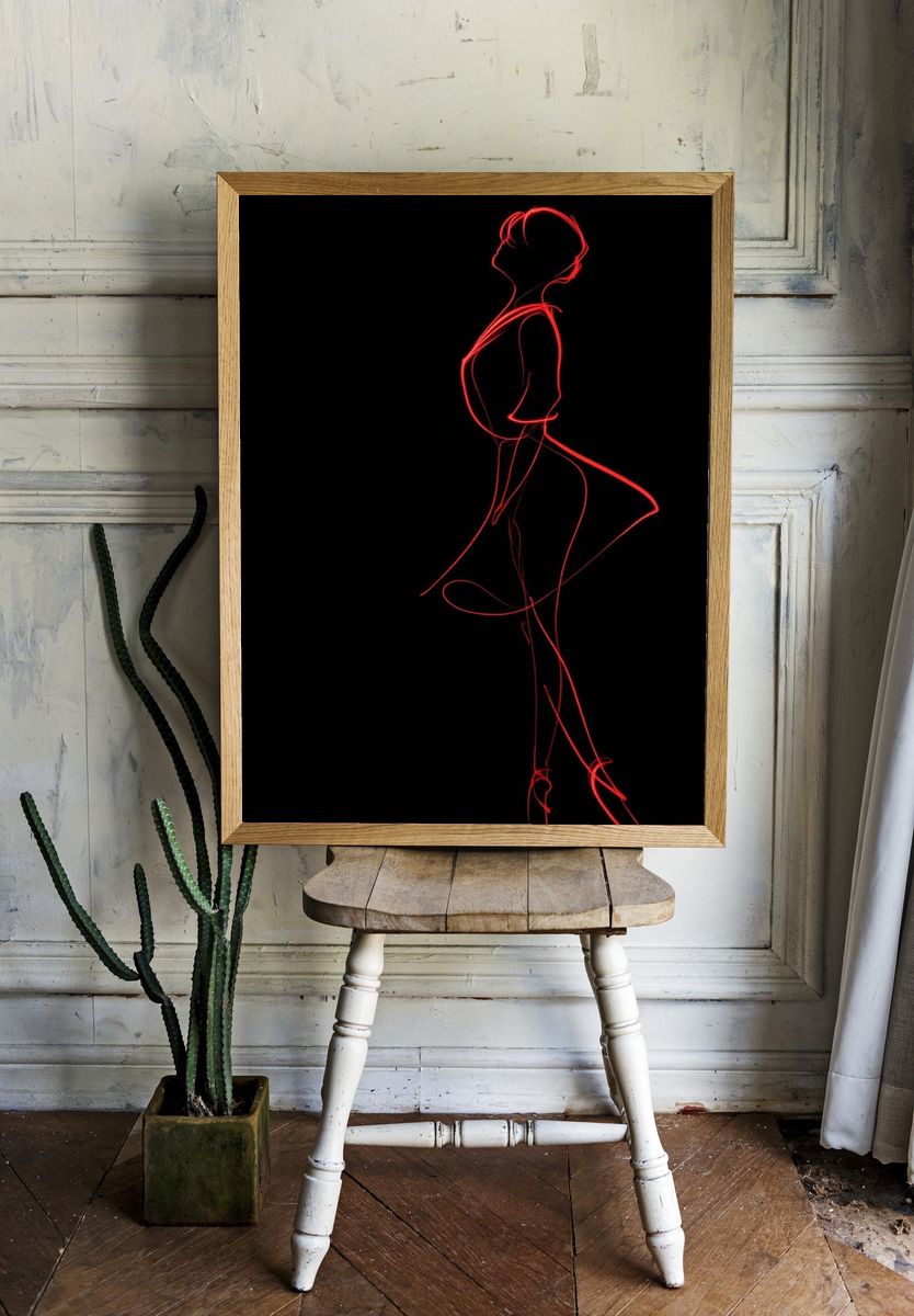 Elegant Red Line Art Poster. — room view 1