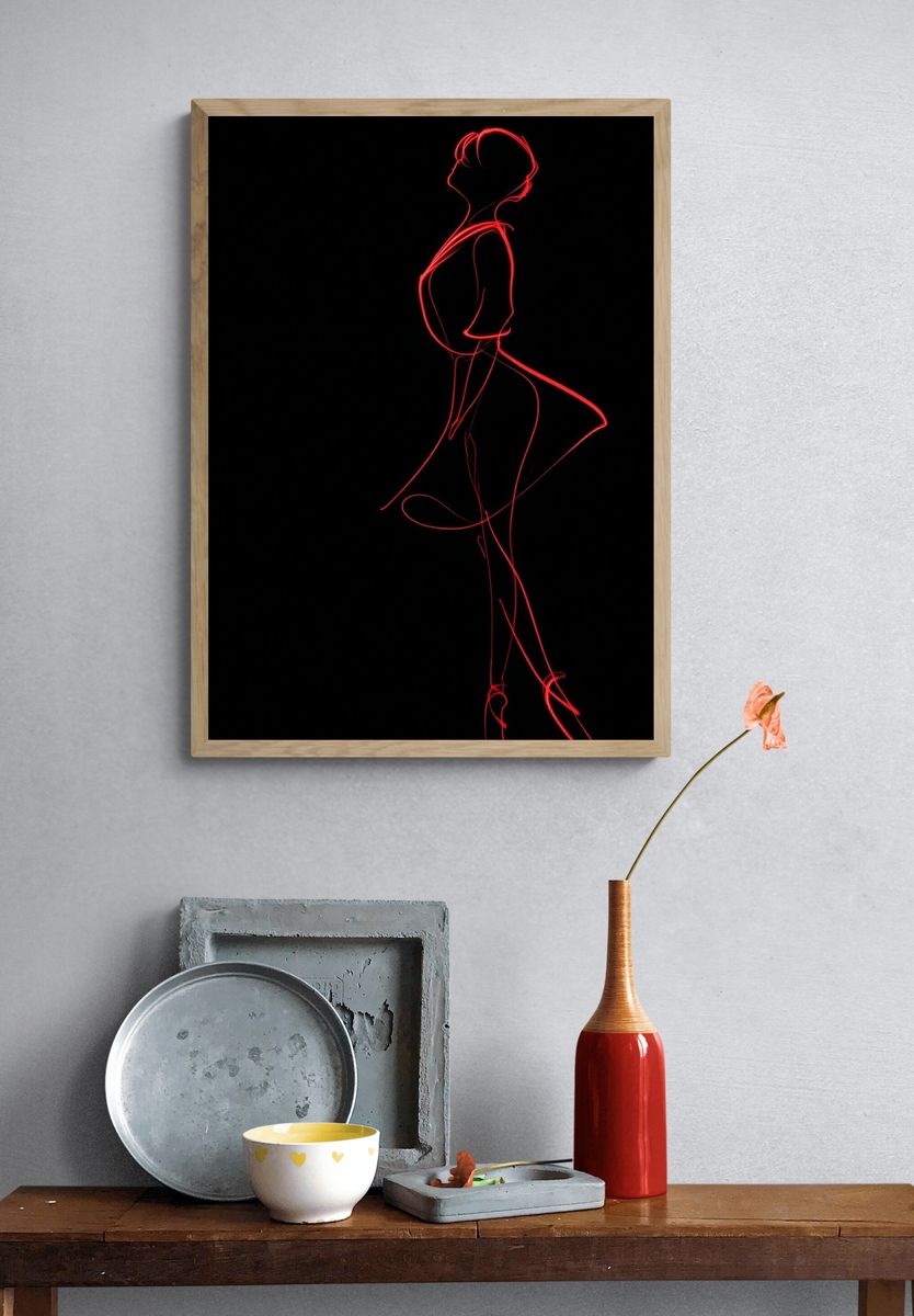 Elegant Red Line Art Poster. — room view 3