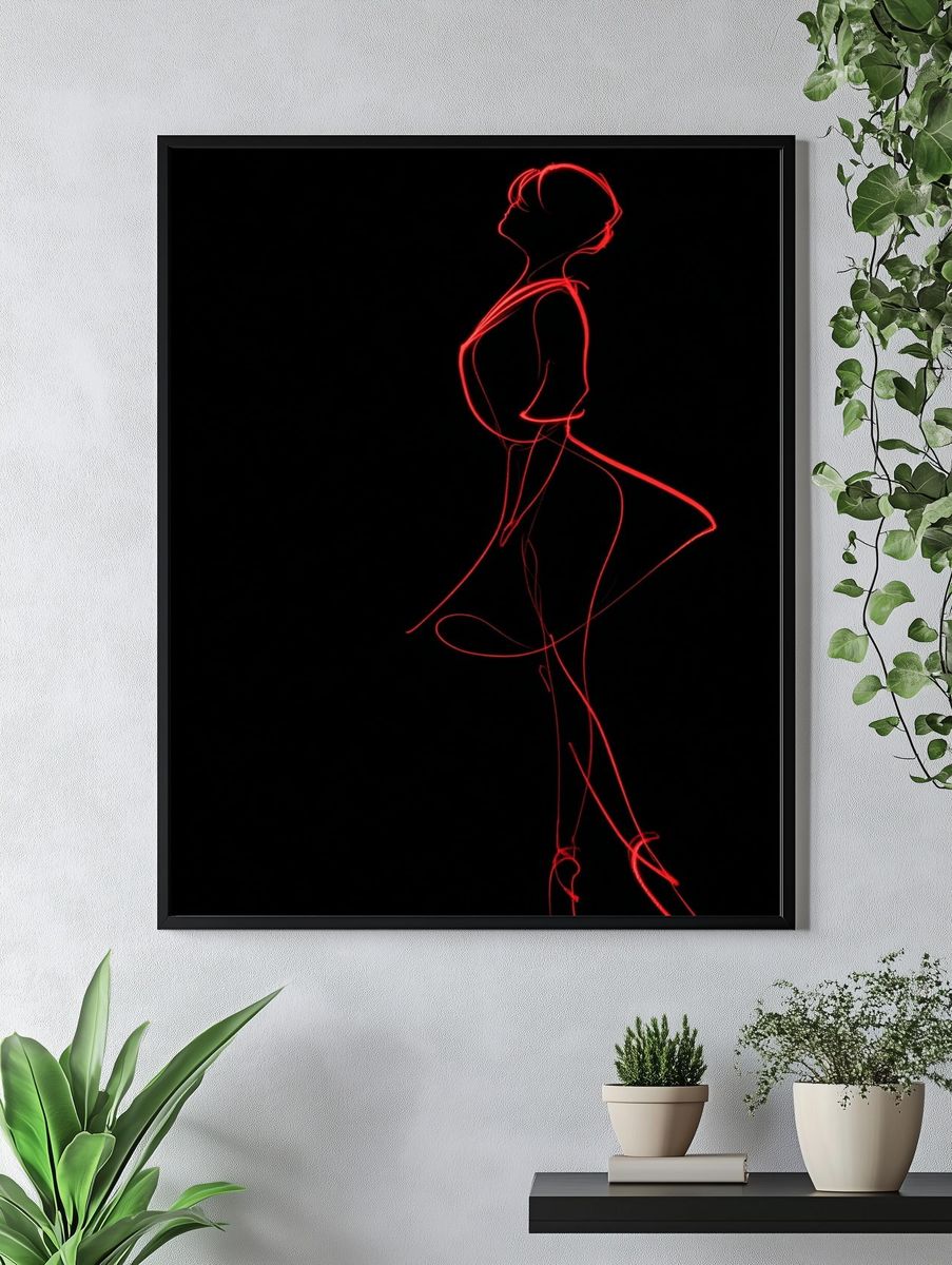 Elegant Red Line Art Poster. — room view 4