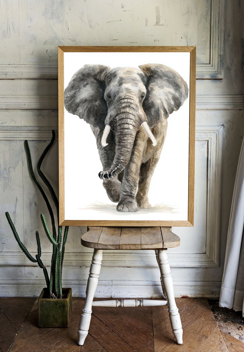 Majestic Elephant — Watercolor Print. — room view 1