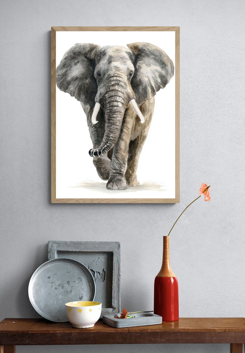 Majestic Elephant — Watercolor Print. — room view 3
