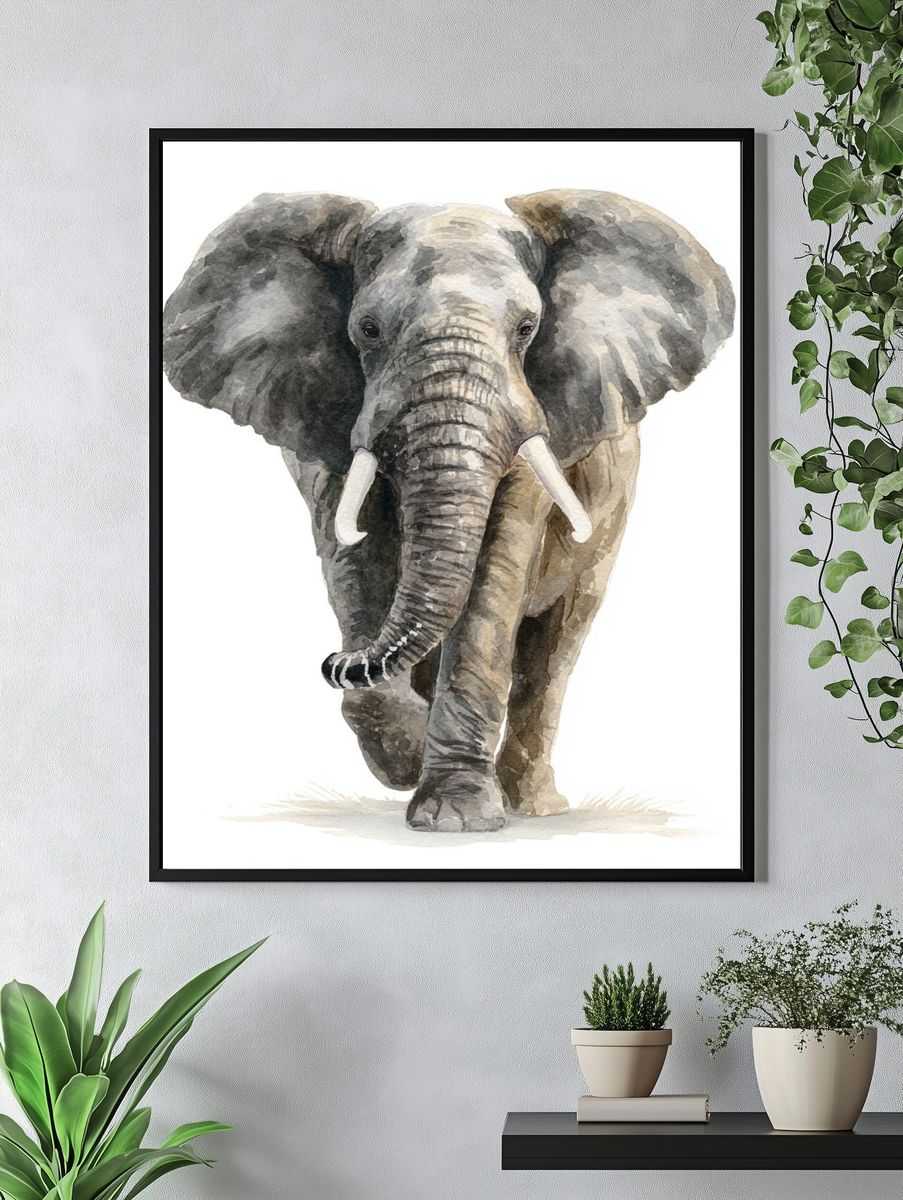 Majestic Elephant — Watercolor Print. — room view 4