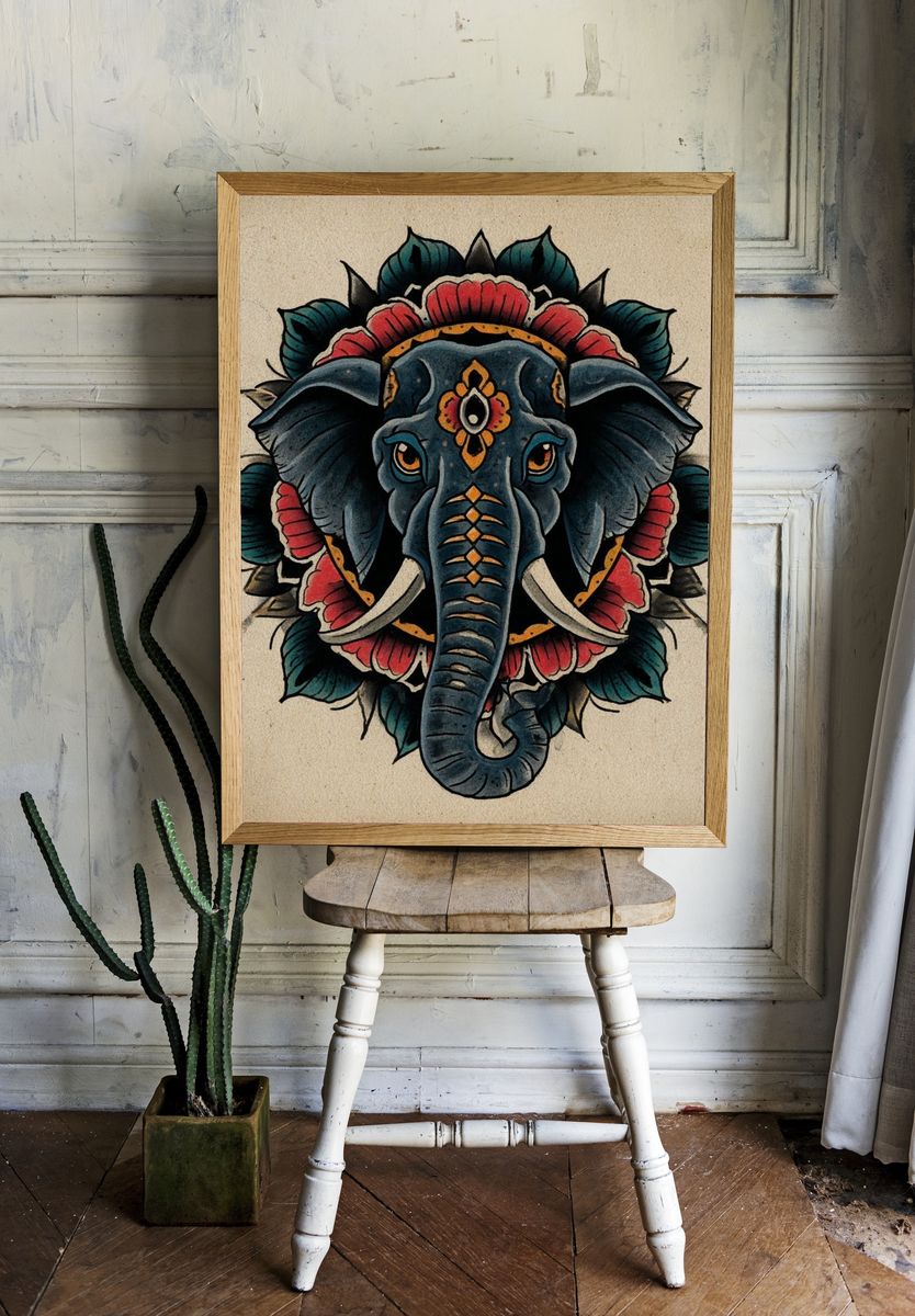 Elephant Mandala Art Print. — room view 1