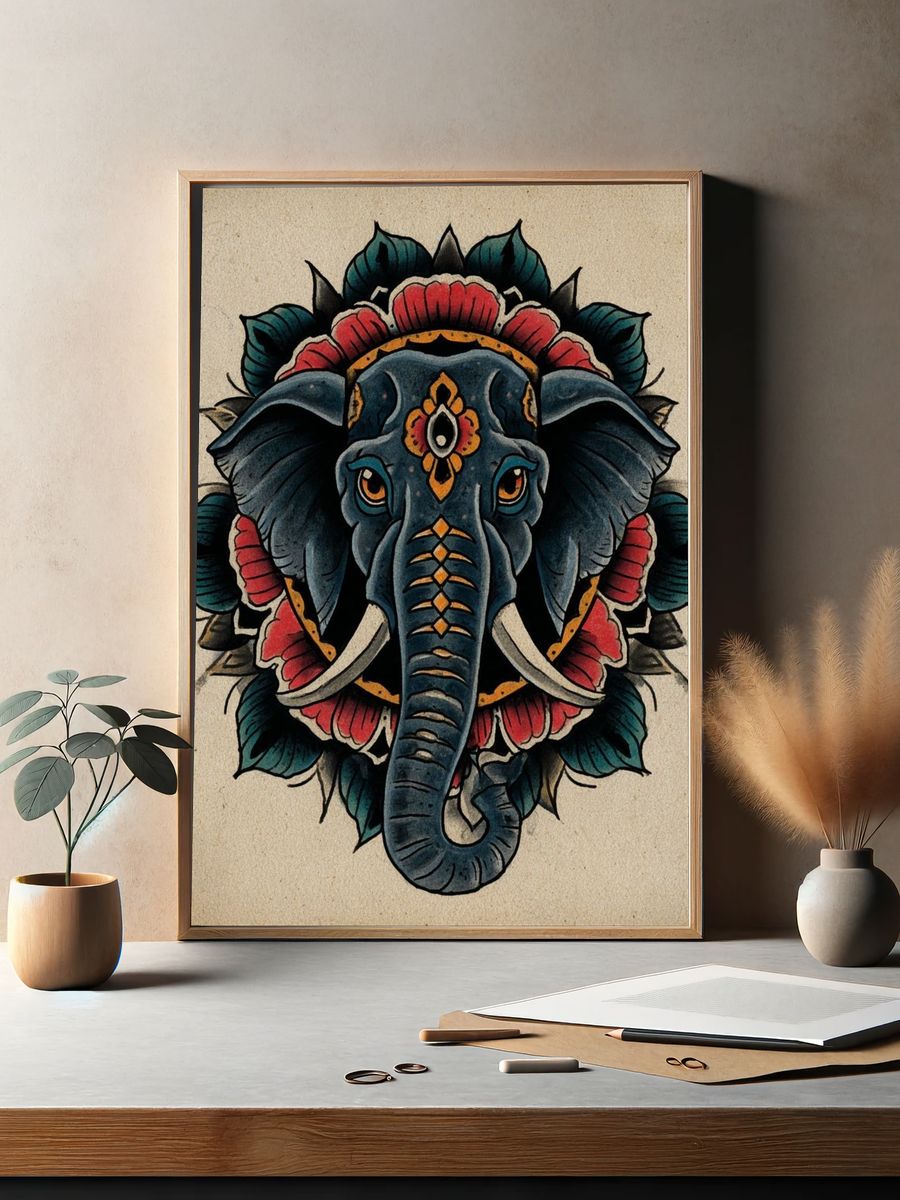 Elephant Mandala Art Print. — room view 2