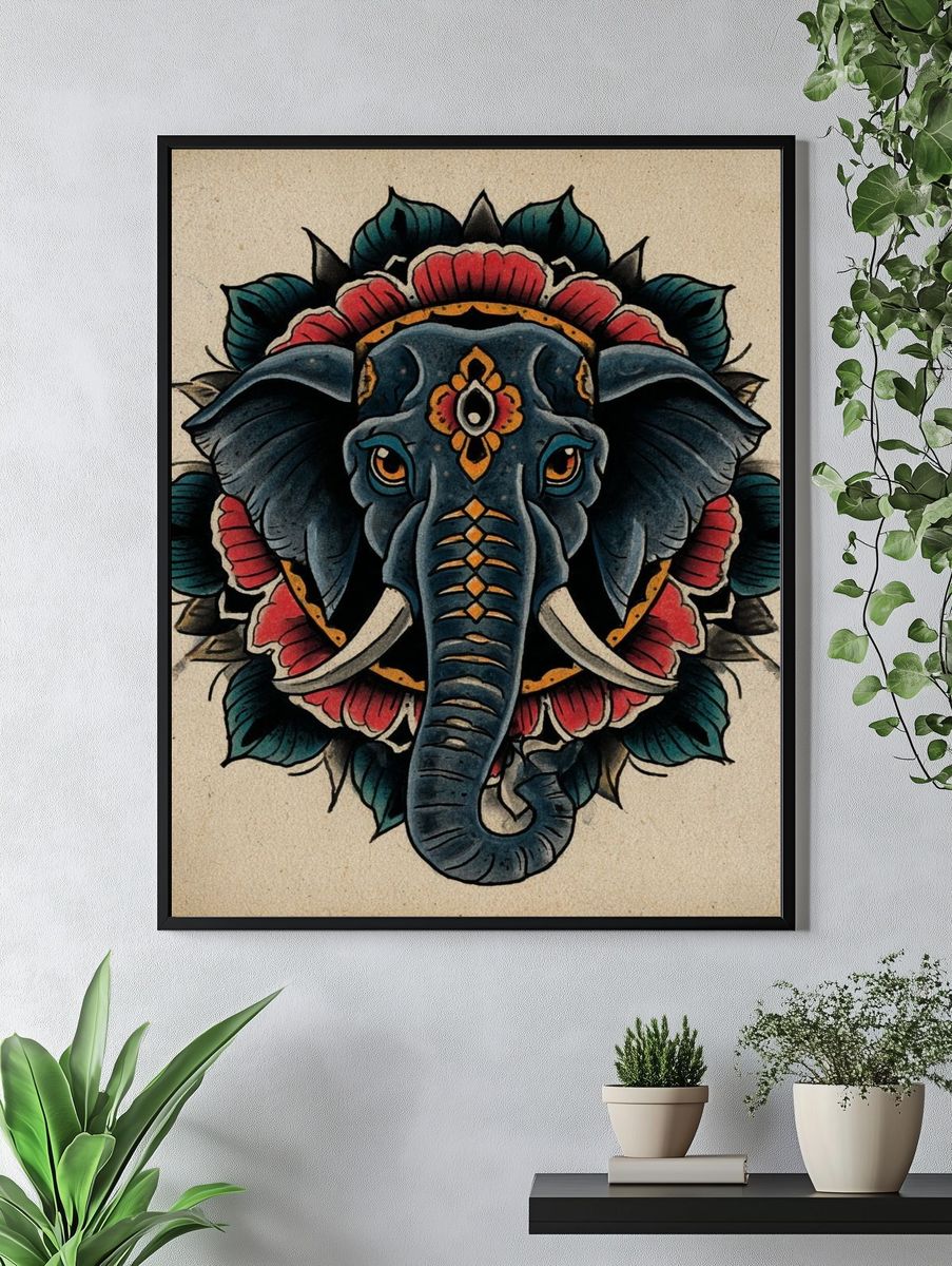 Elephant Mandala Art Print. — room view 4