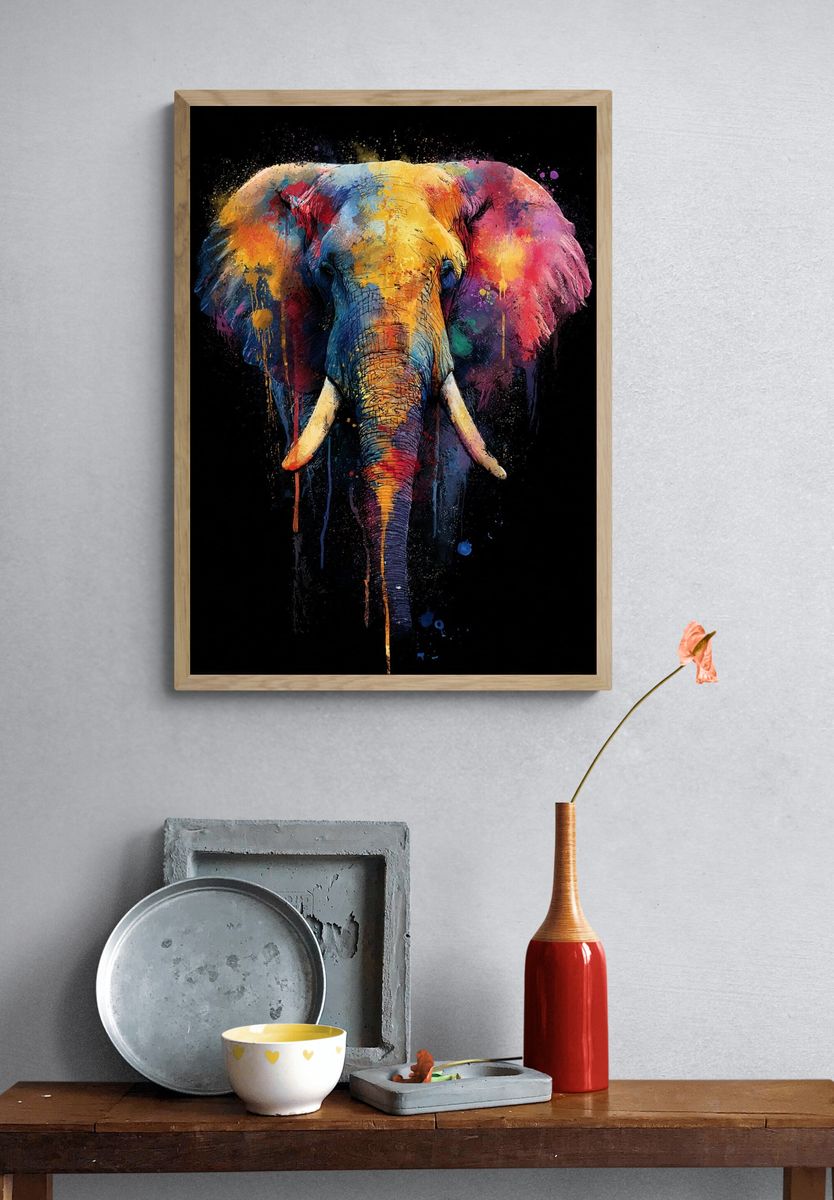 Colorful Elephant Art Print. — room view 3