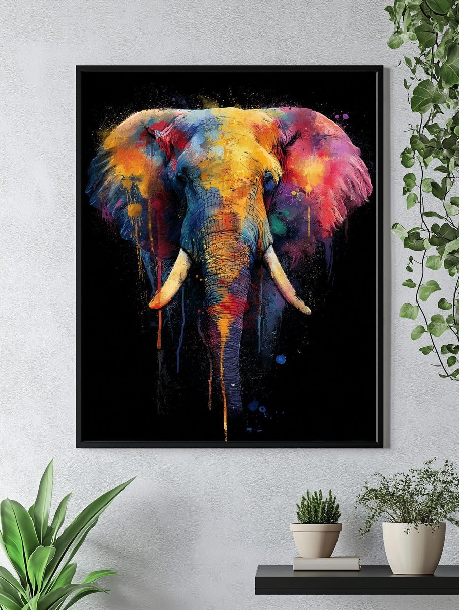 Colorful Elephant Art Print. — room view 4