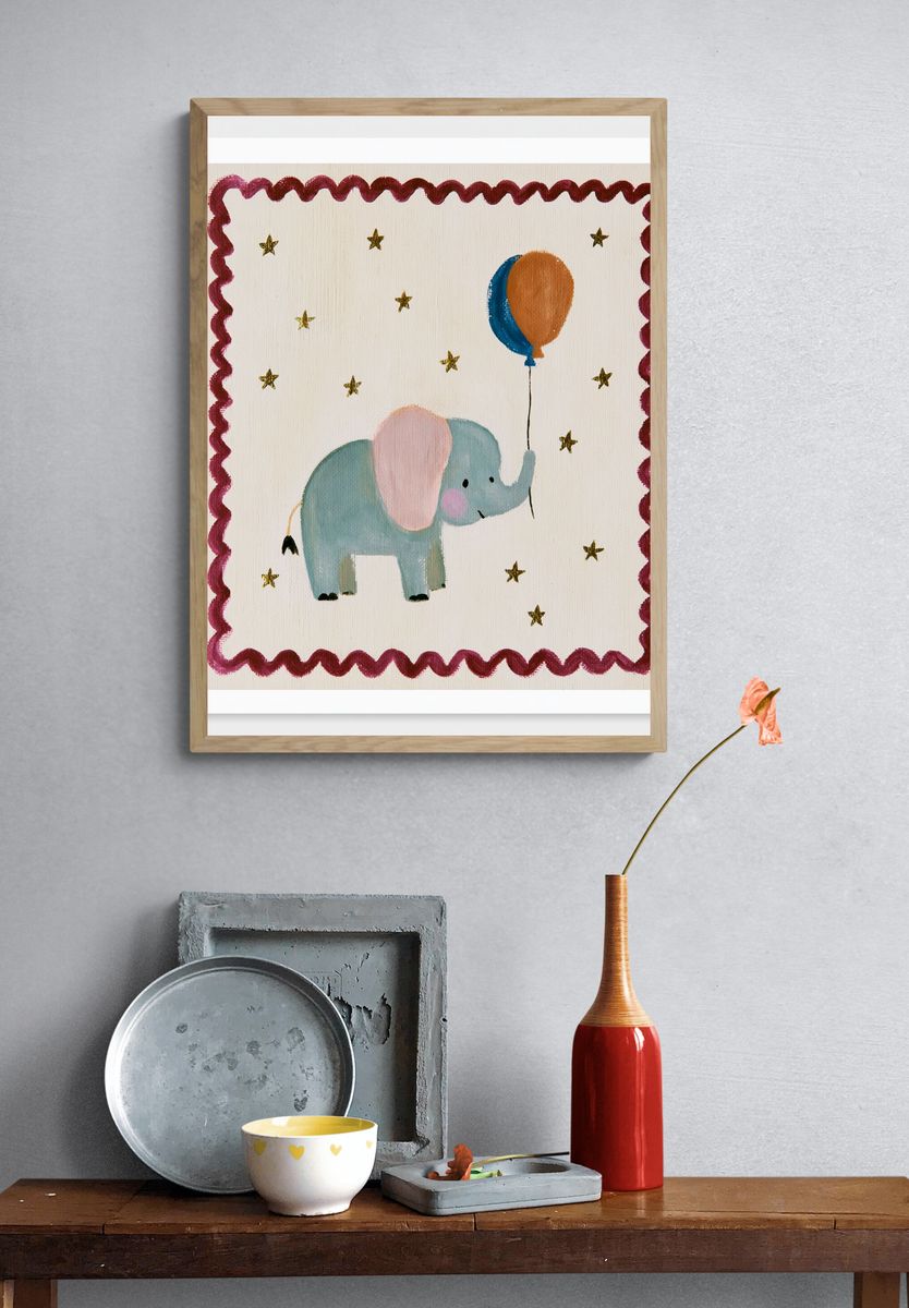 Elephant Balloon Nursery Print. — room view 3