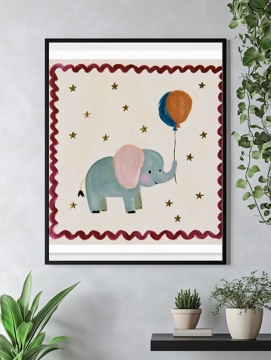 Elephant Balloon Nursery Print. — room view 4