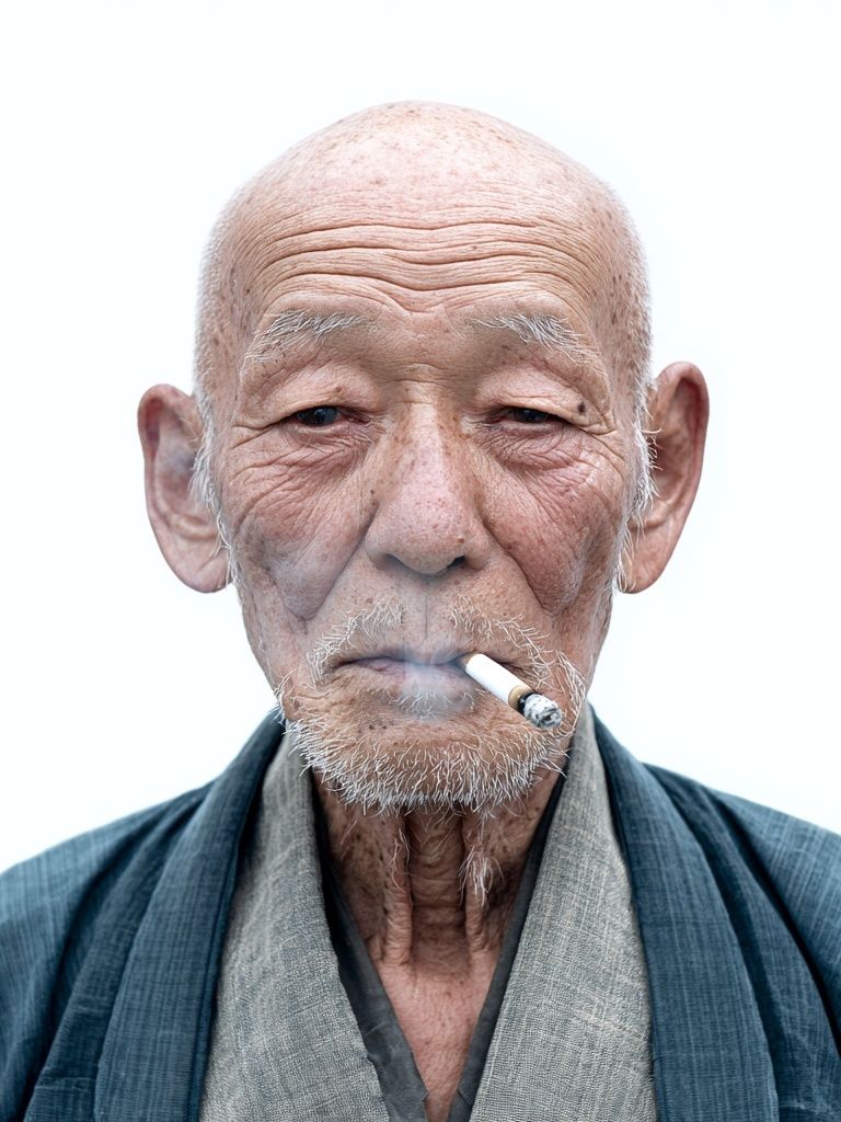 Elderly Man Smoking — Portrait Print. poster detail