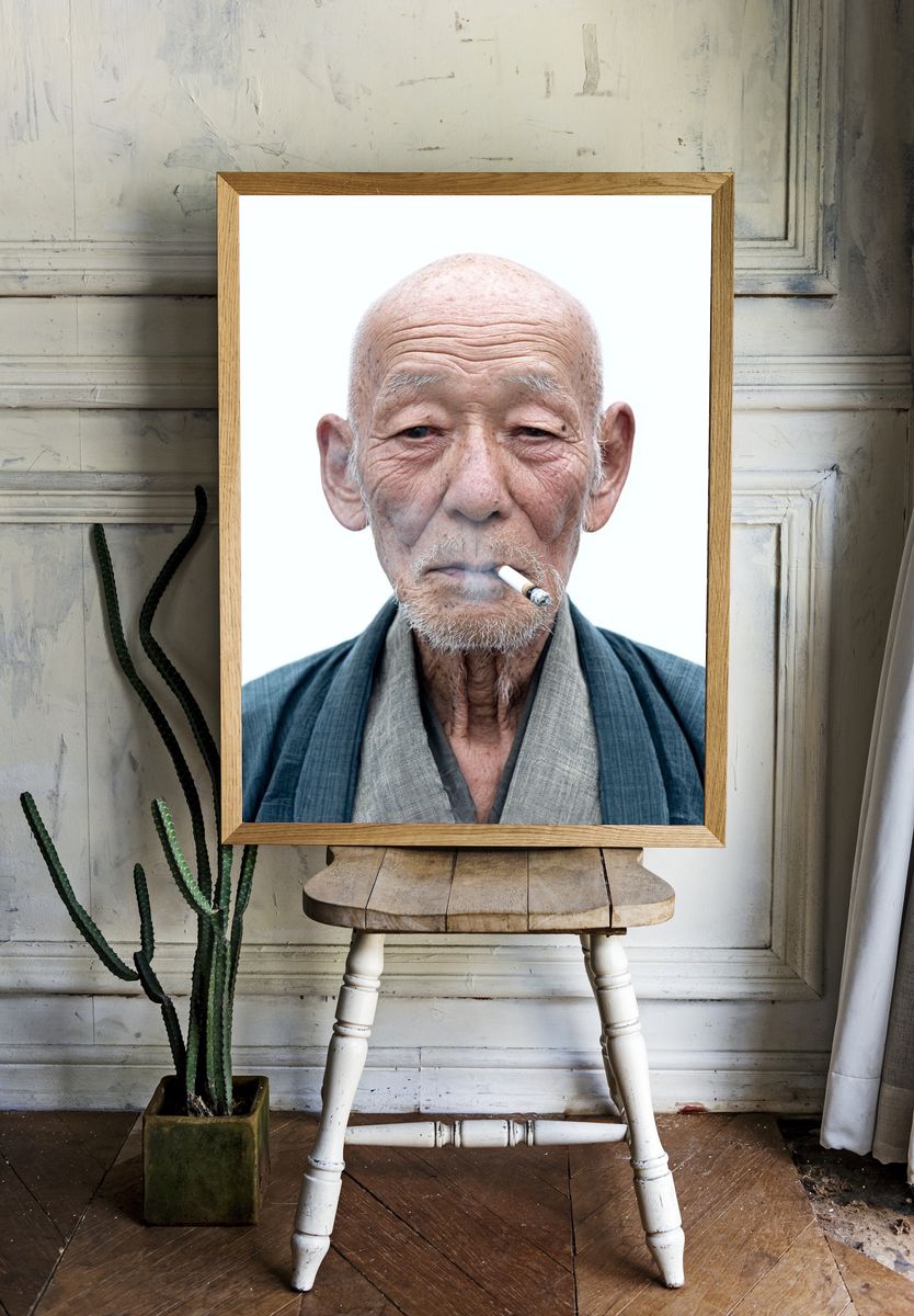 Elderly Man Smoking — Portrait Print. — room view 1