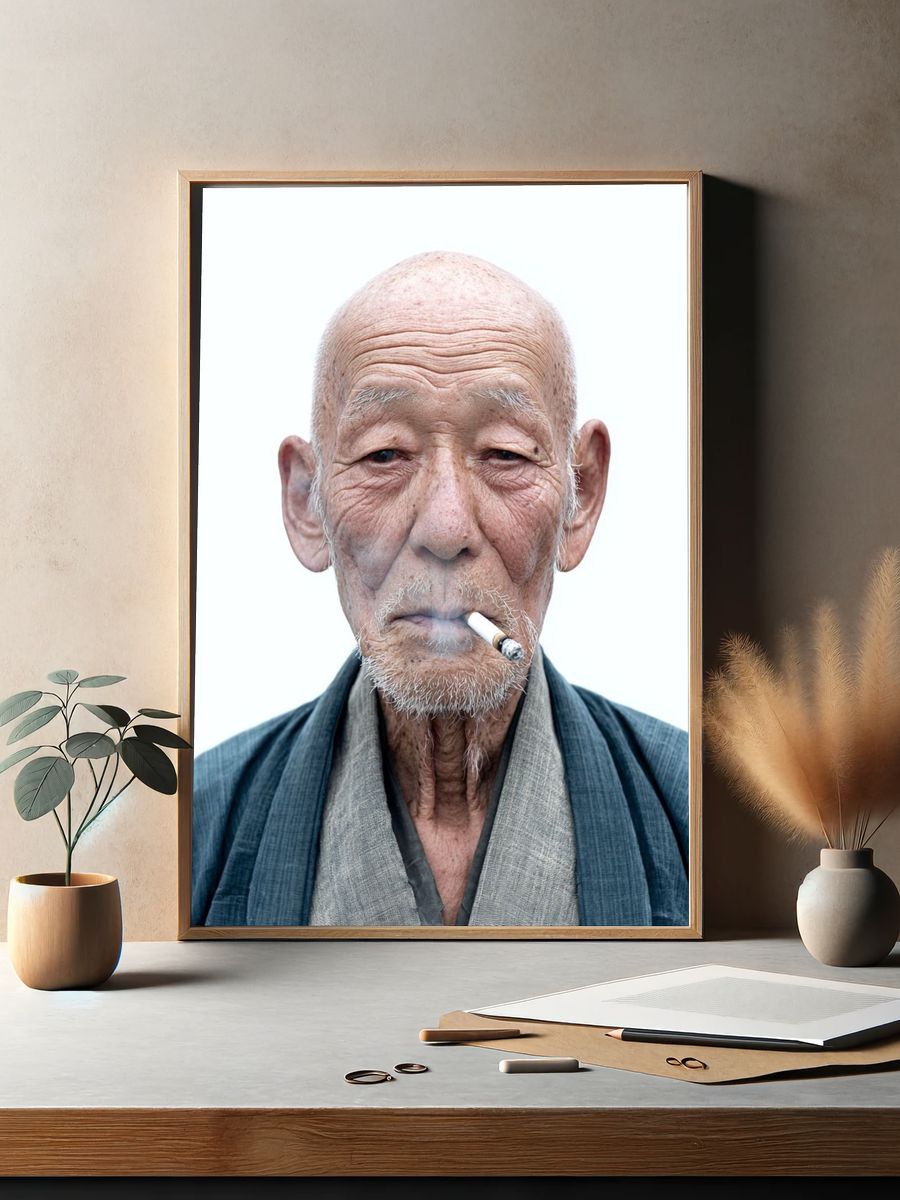 Elderly Man Smoking — Portrait Print. — room view 2