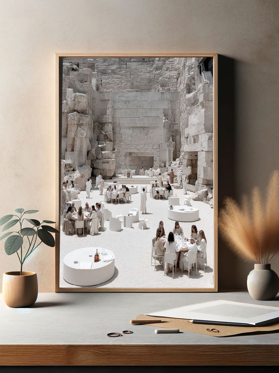 Elegant Outdoor Dining — Fine Art Print. — room view 2
