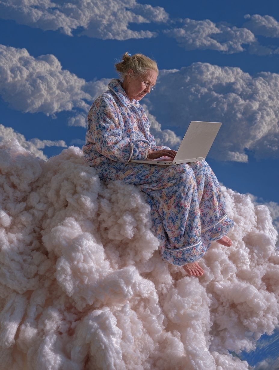 Elderly Woman on Cloud — Surreal Print. poster detail
