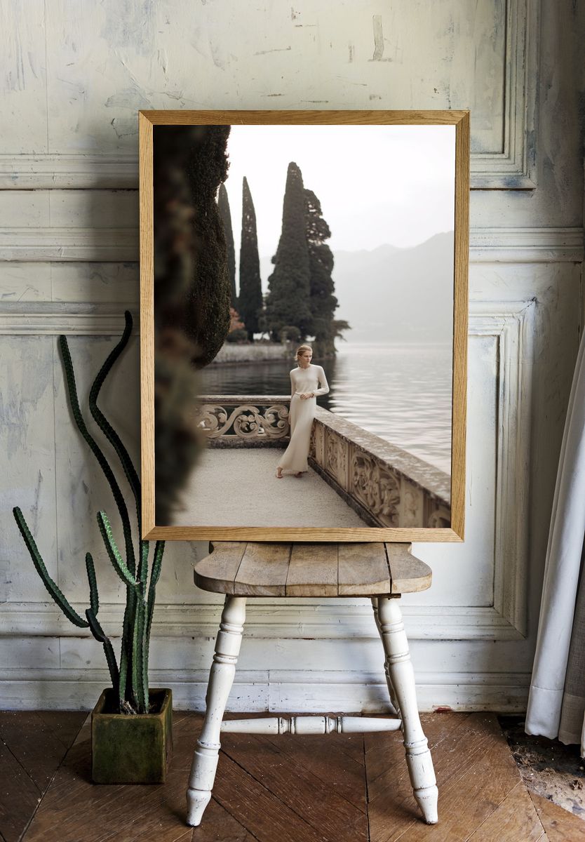 Elegant Woman by the Lake — Fine Art Print. — room view 1