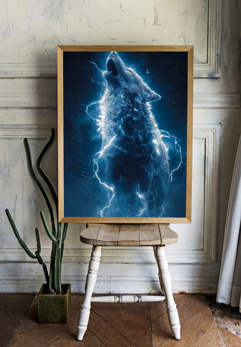 Electric Wolf — Digital Art Print. — room view 1