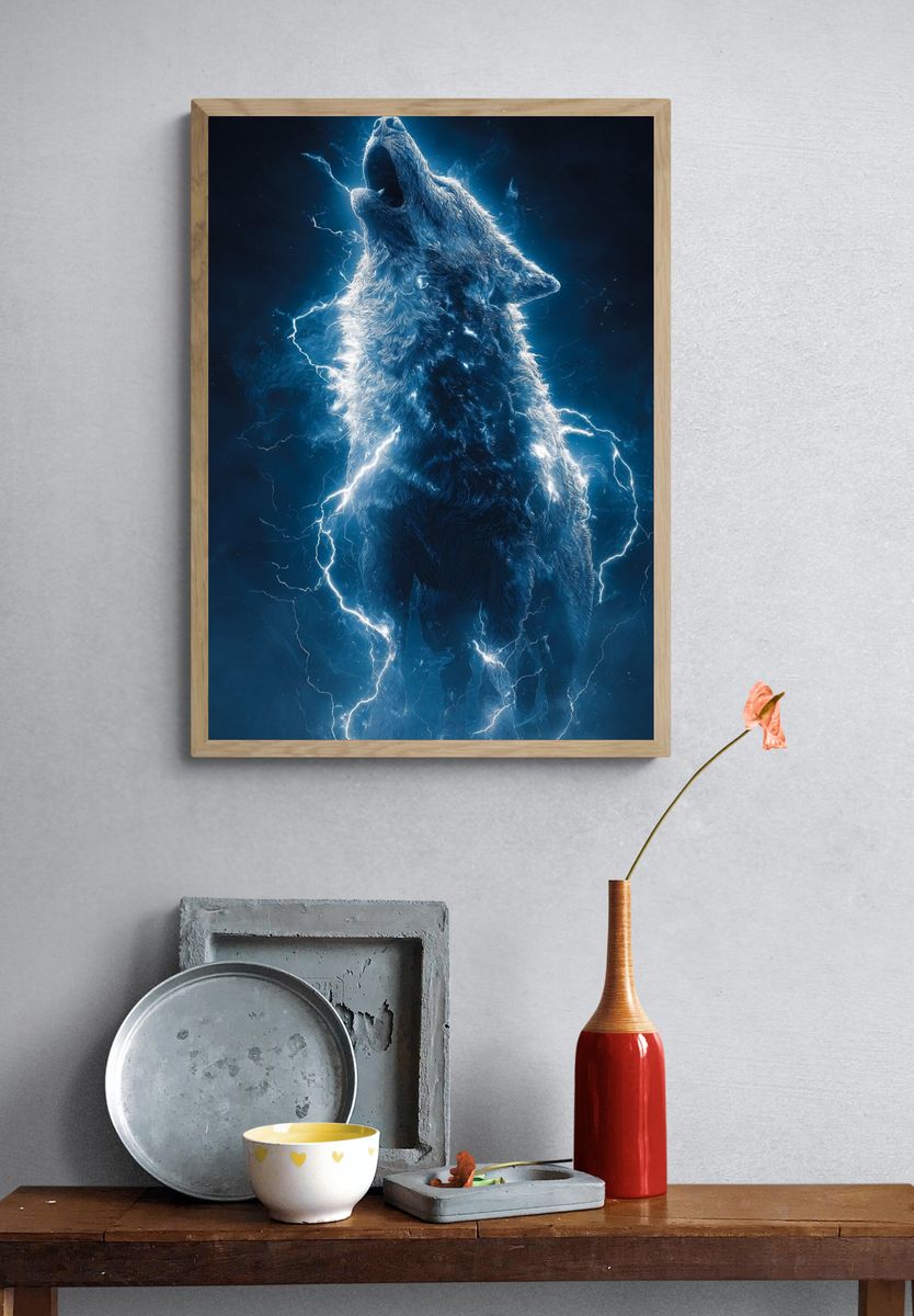 Electric Wolf — Digital Art Print. — room view 3