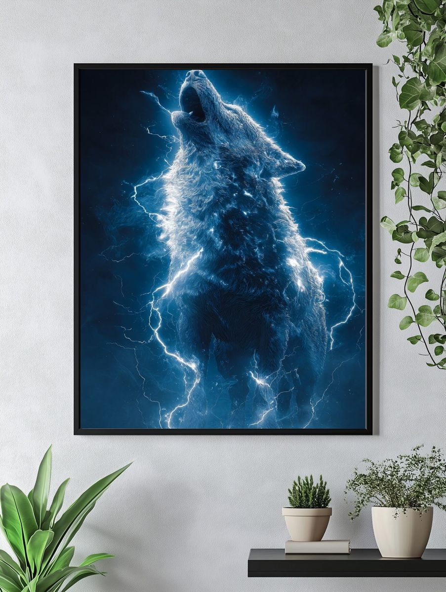Electric Wolf — Digital Art Print. — room view 4