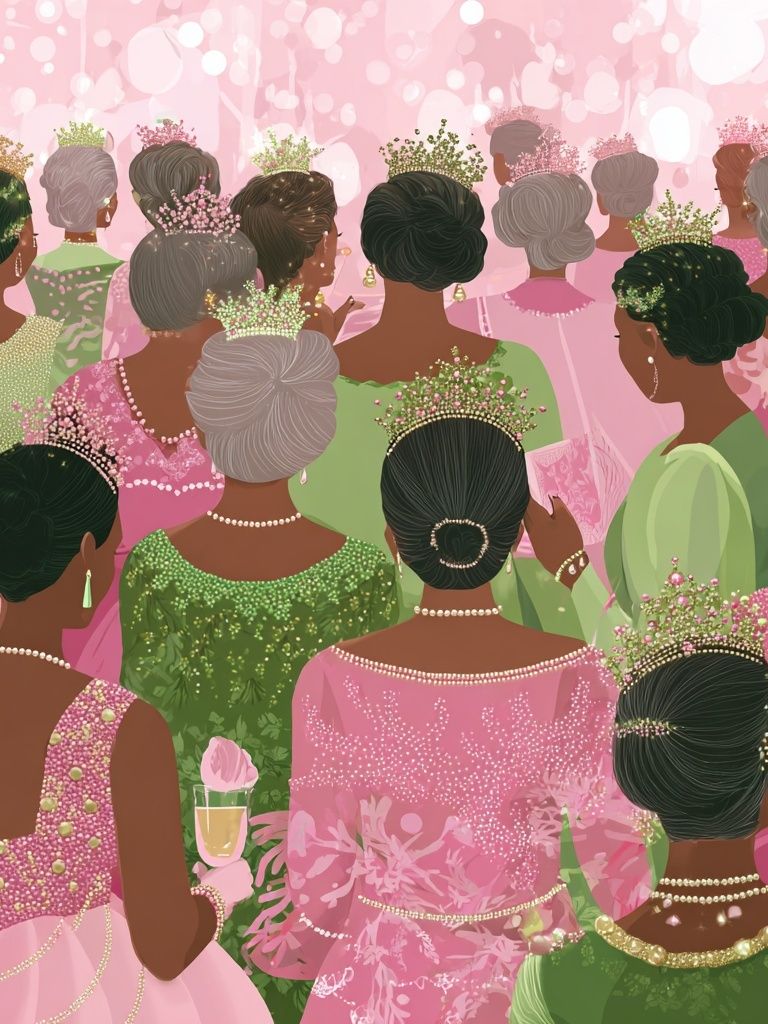Elegant Women in Pink — Illustration Print. poster detail