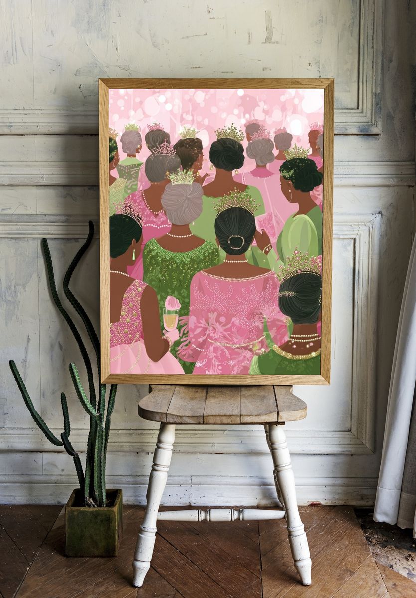 Elegant Women in Pink — Illustration Print. — room view 1