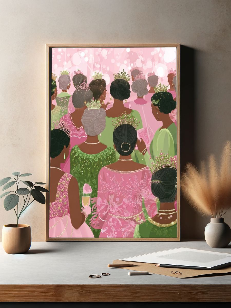Elegant Women in Pink — Illustration Print. — room view 2