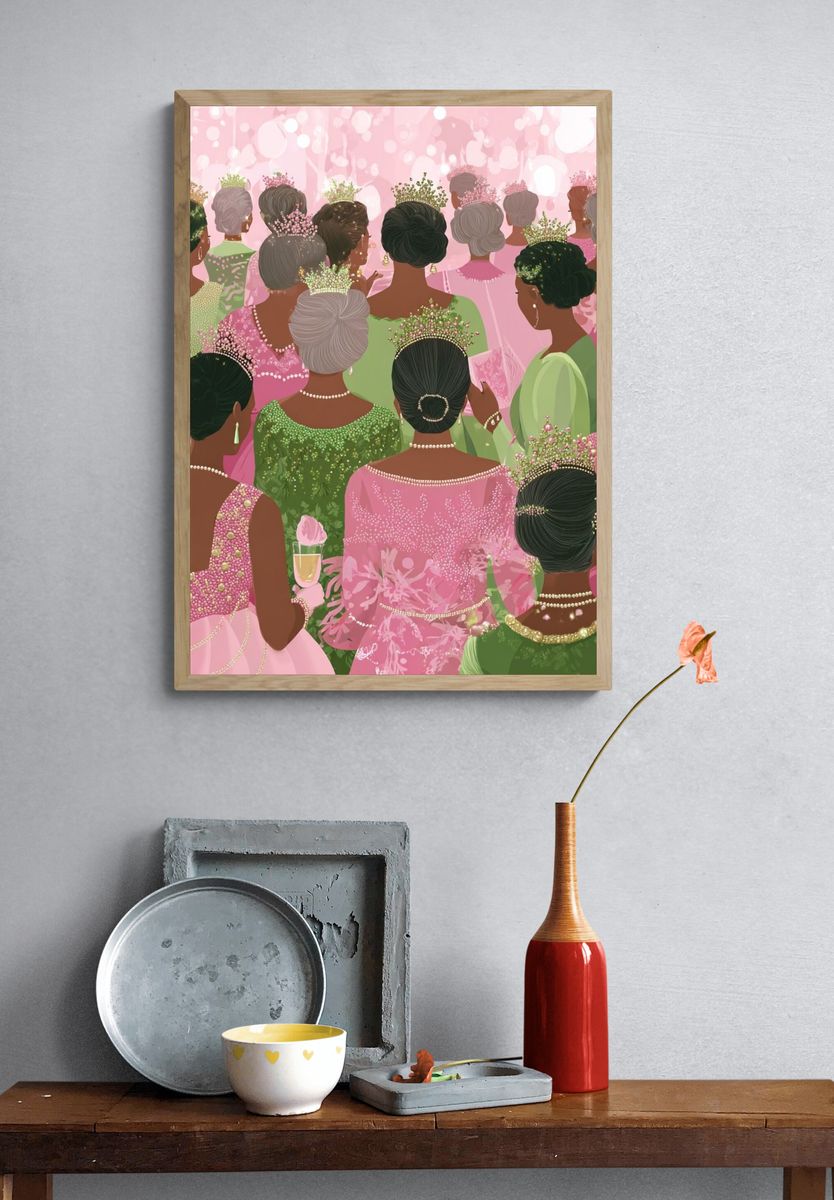 Elegant Women in Pink — Illustration Print. — room view 3