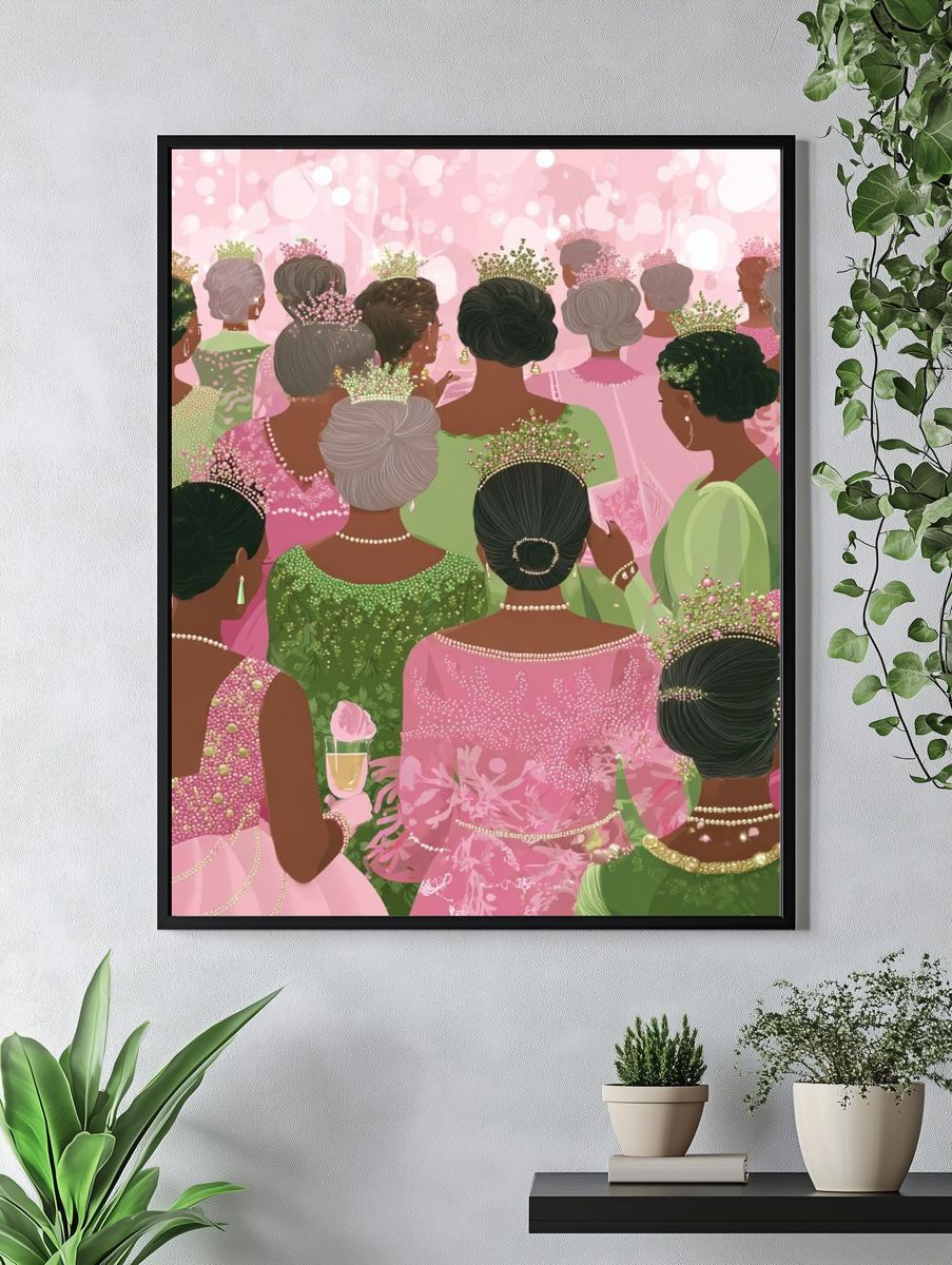 Elegant Women in Pink — Illustration Print. — room view 4