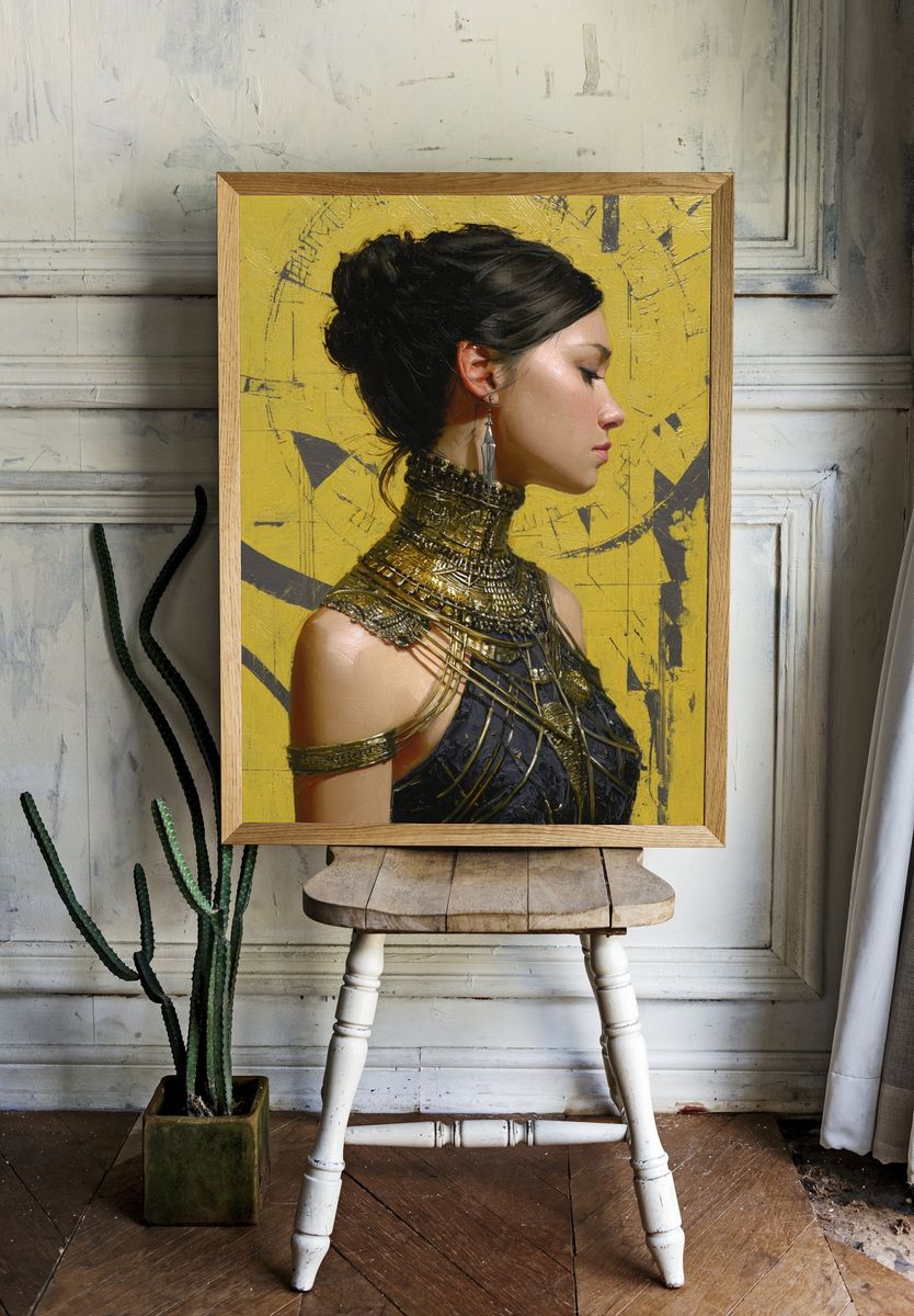 Elegant Woman in Gold — Fine Art Print. — room view 1