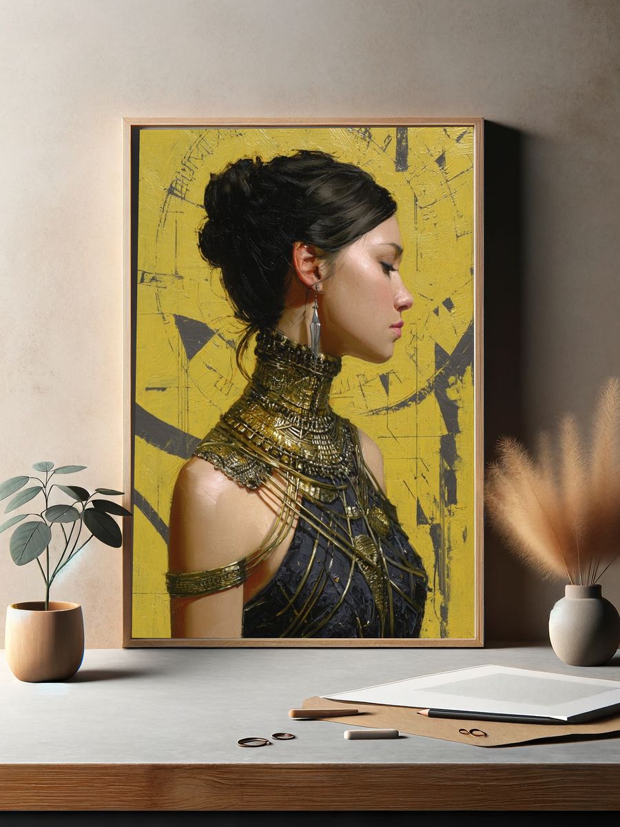 Elegant Woman in Gold — Fine Art Print. — room view 2