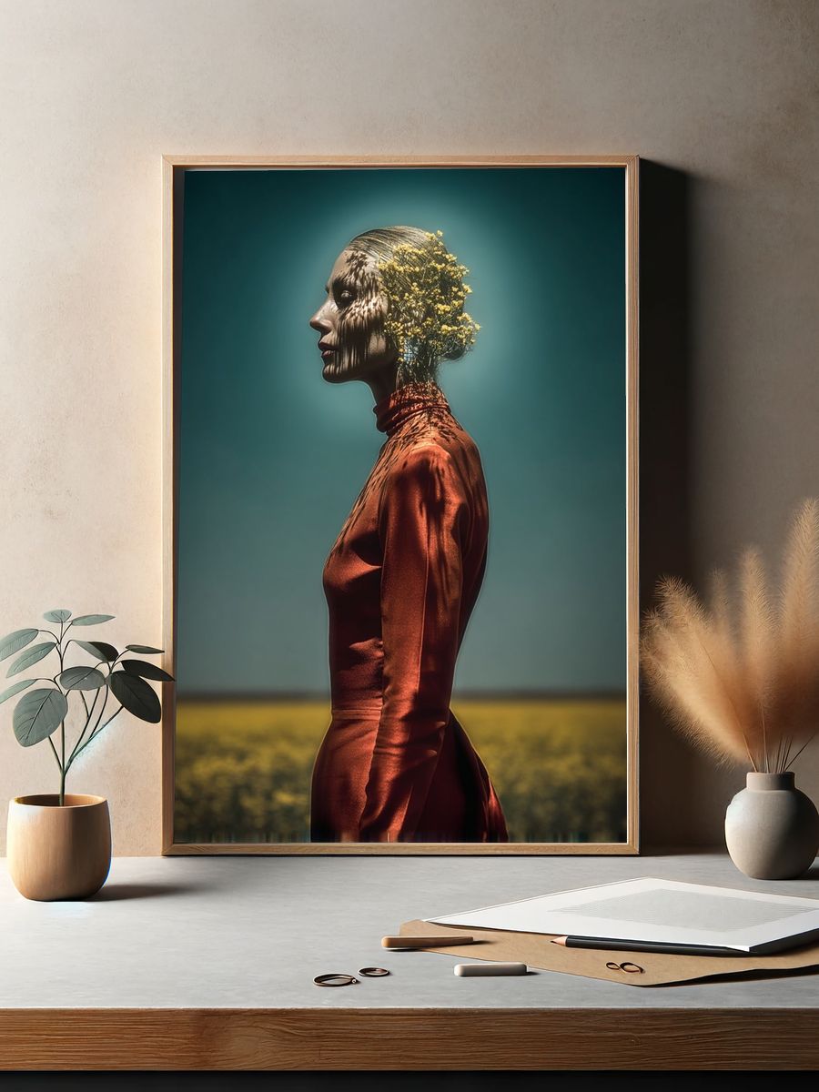 Elegant Woman in Red — Fine Art Print. — room view 2