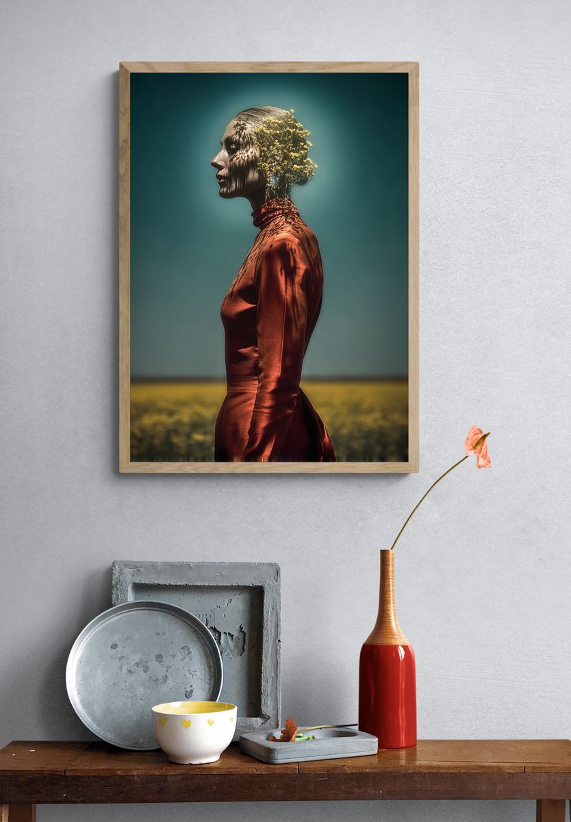 Elegant Woman in Red — Fine Art Print. — room view 3