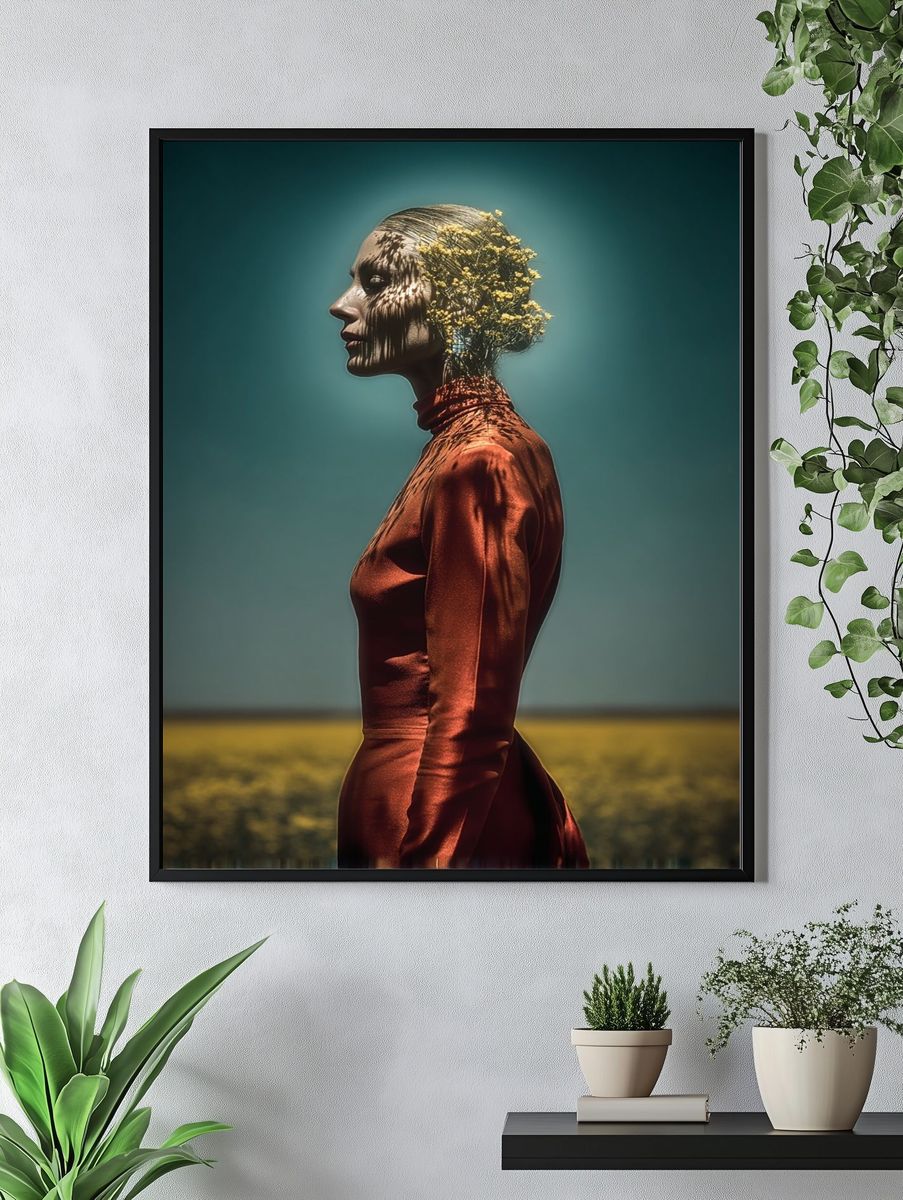 Elegant Woman in Red — Fine Art Print. — room view 4