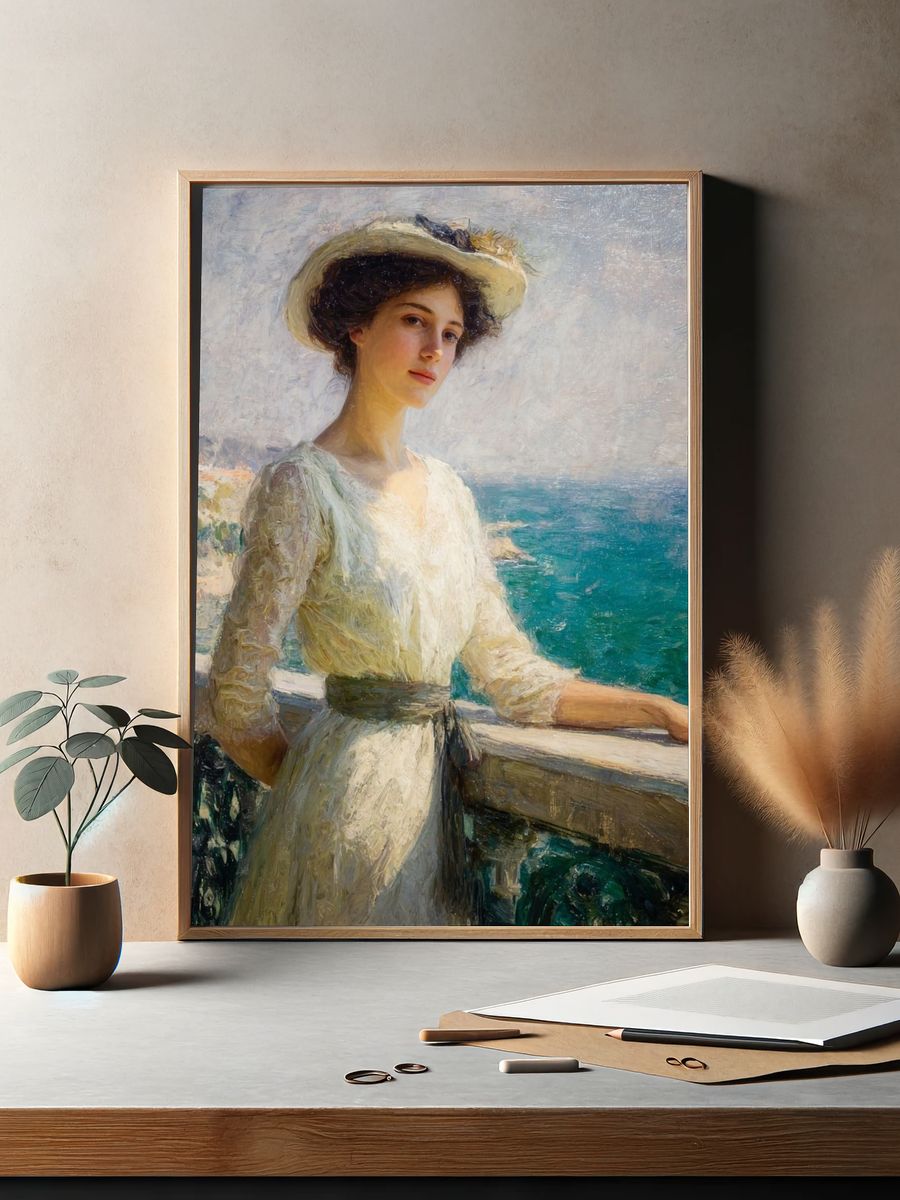 Elegant Woman by the Sea — Fine Art Print. — room view 2