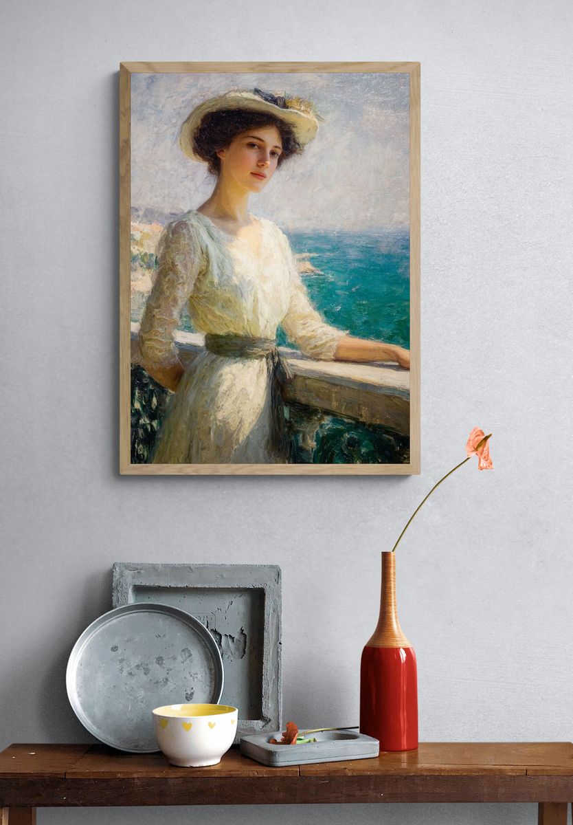 Elegant Woman by the Sea — Fine Art Print. — room view 3