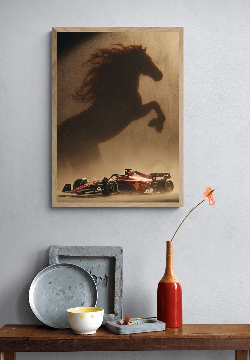 Ferrari F1 Car — Automotive Art Print. — room view 3