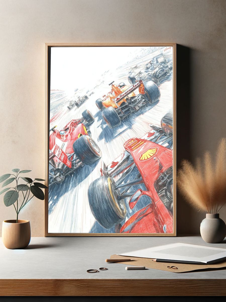 Formula 1 Racing Cars — Illustration Print. — room view 2