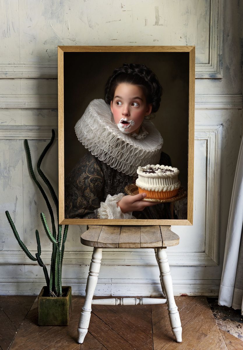 Girl with Cake — Fine Art Print. — room view 1