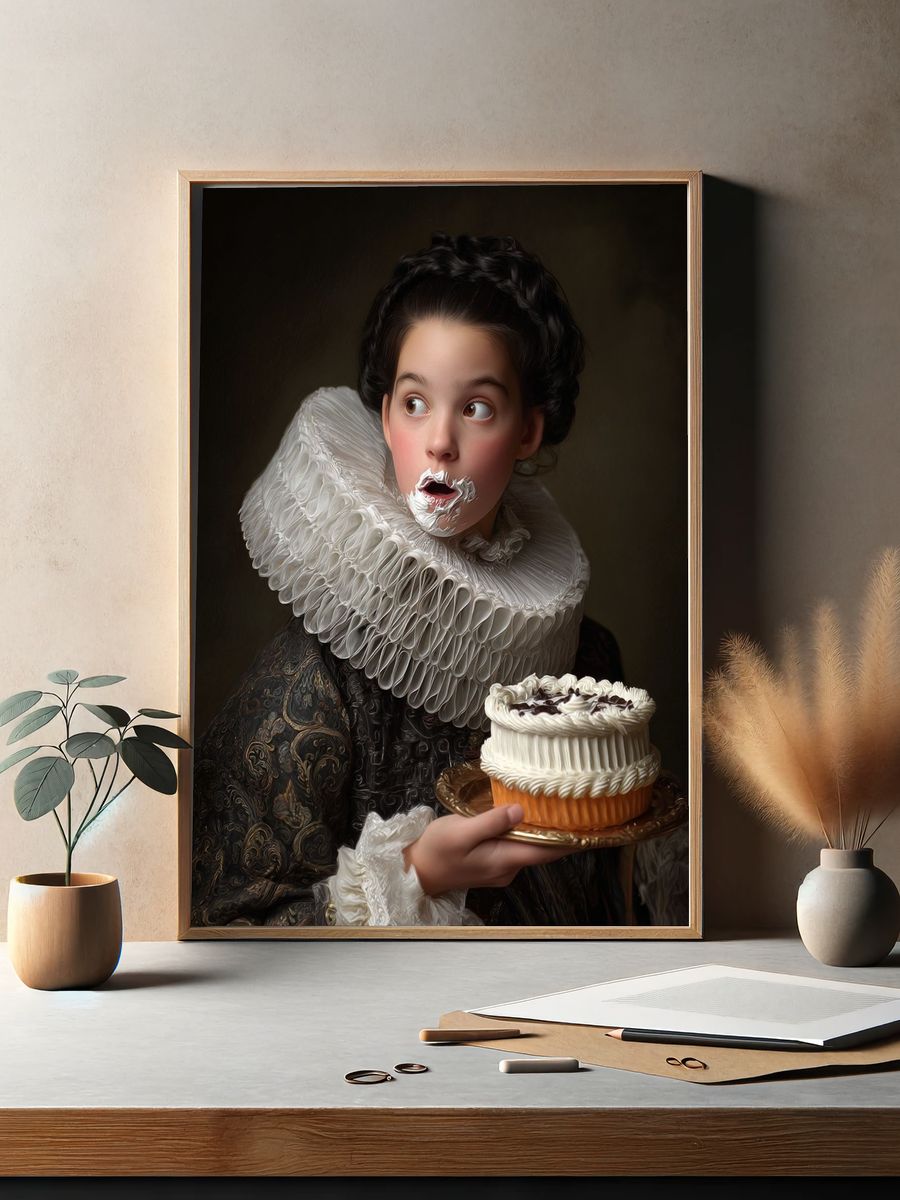Girl with Cake — Fine Art Print. — room view 2