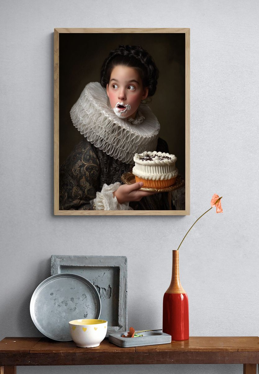 Girl with Cake — Fine Art Print. — room view 3