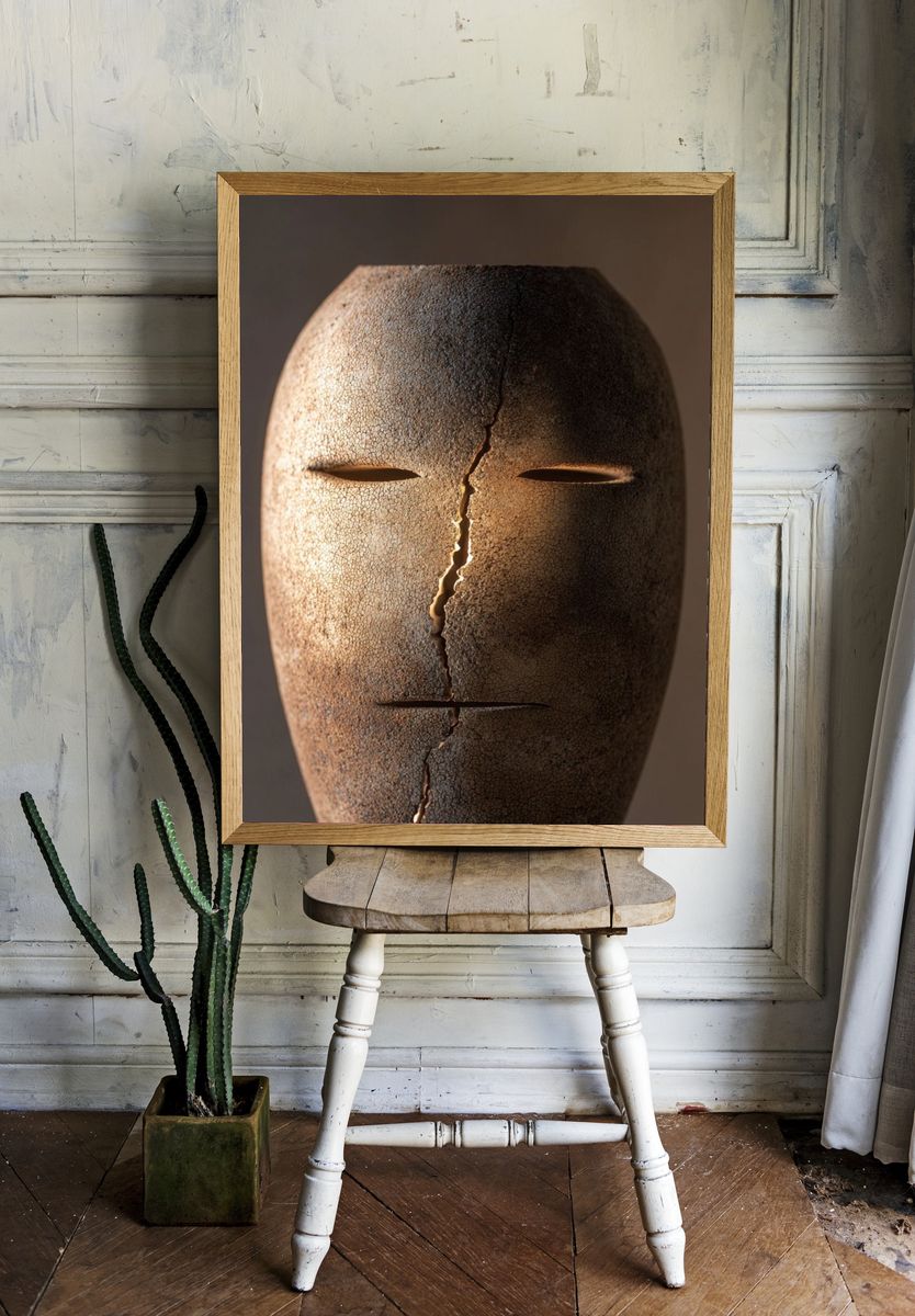 Cracked Face Sculpture — Fine Art Print. — room view 1